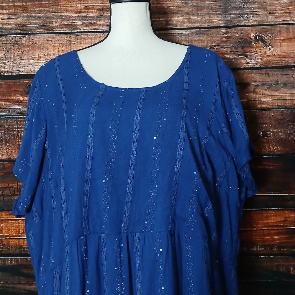 NWT Soft Surroundings Dress 3X Kara Shimmer Maxi Blue Sequin Tiered Lined - Picture 5 of 10